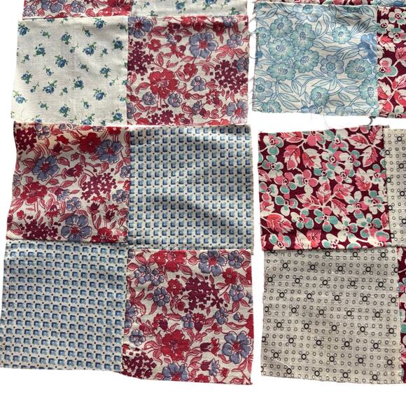 Hand Sewn Patchwork quilt squares (9) multicolor blocks cotton 1940s 4-patch - Picture 2 of 7